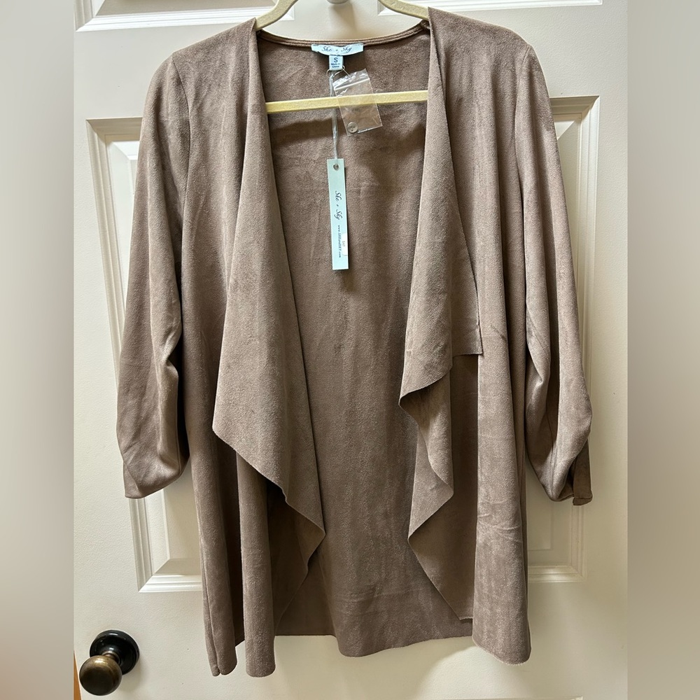 She + Sky Faux Suede Cascade Open Blazer Small NWT